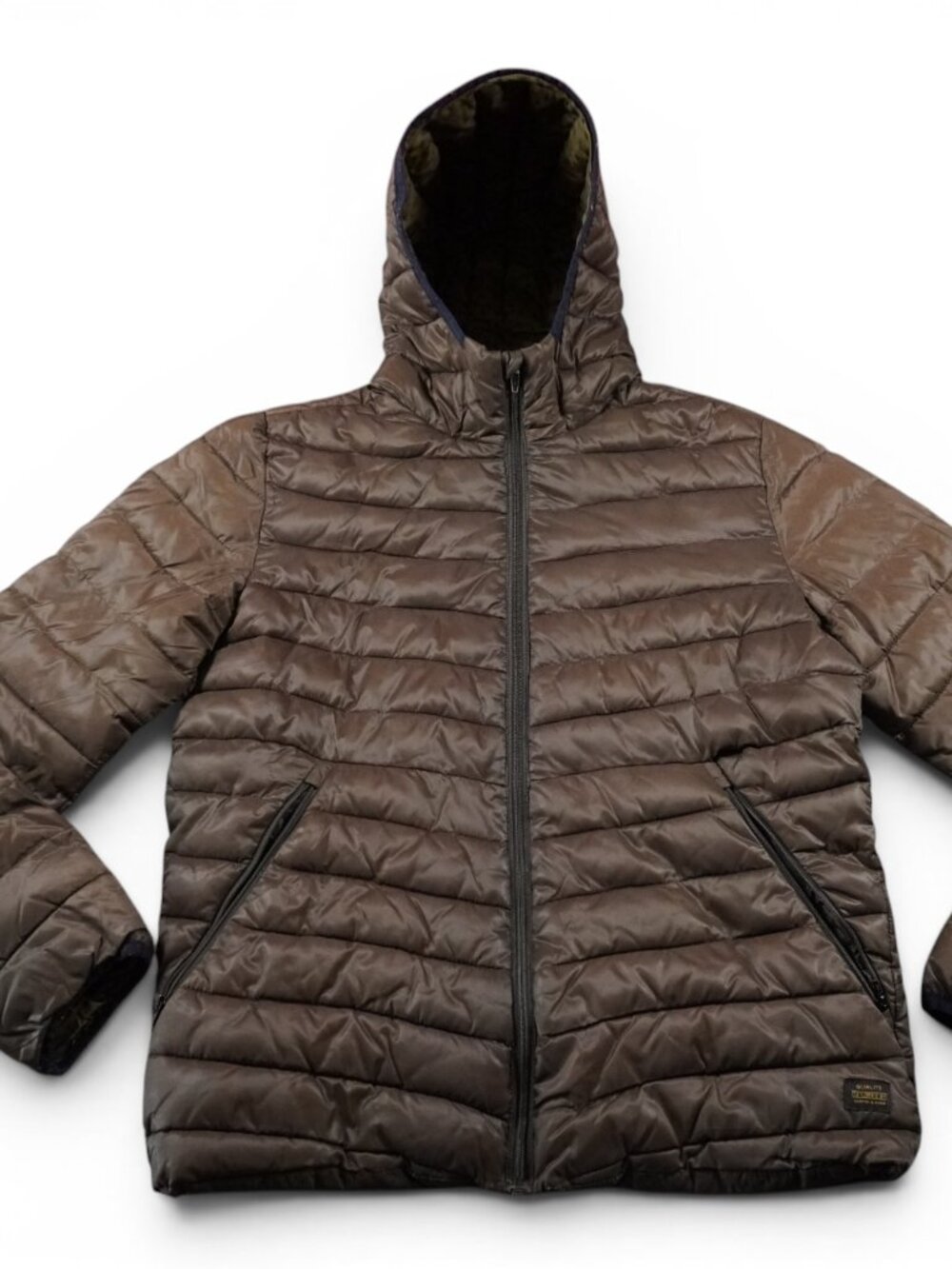 Scotch & Soda Jacket Mens Medium Brown Hooded Quilted Puffer Full Zip Insulated